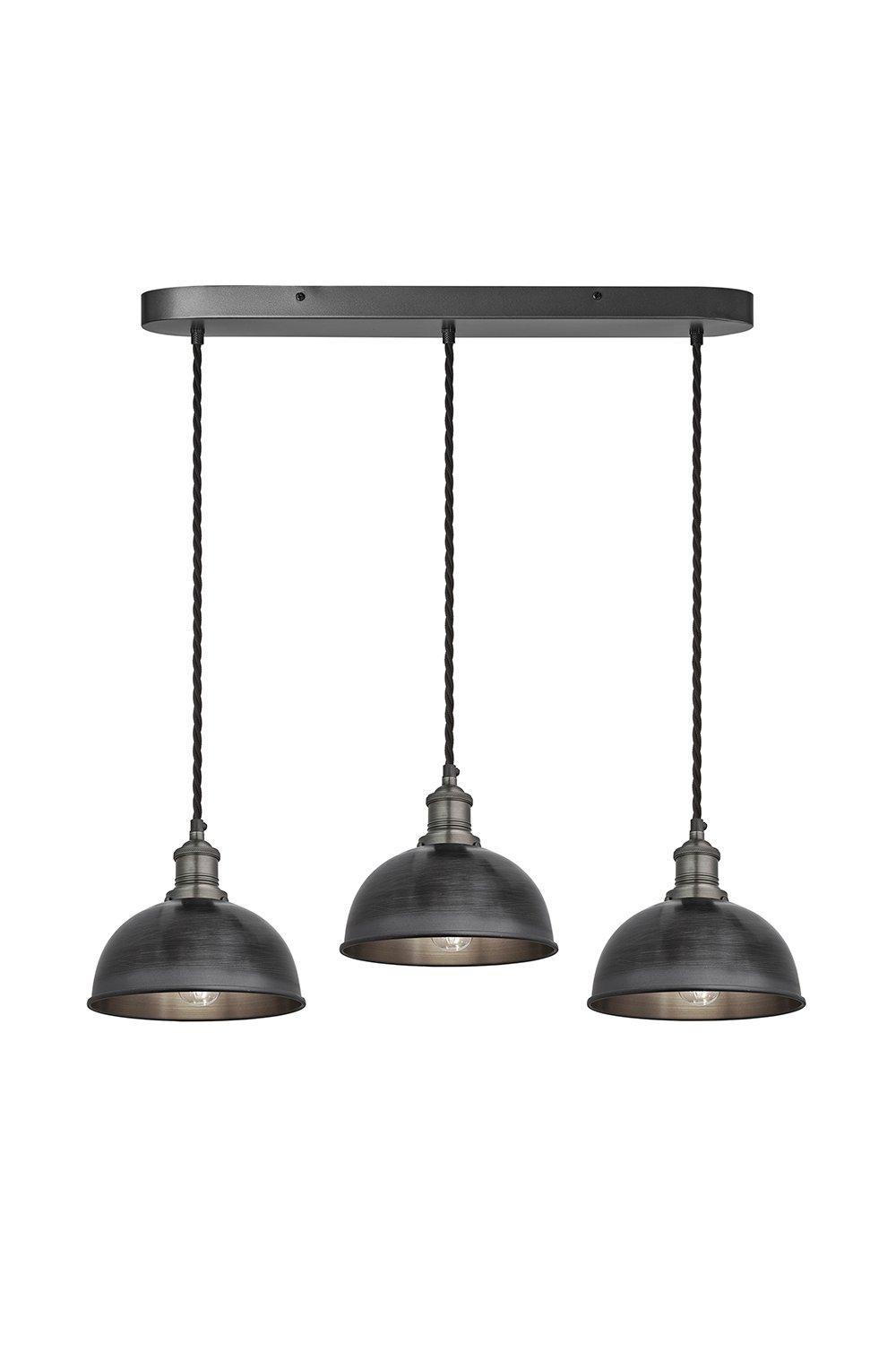 Brooklyn Dome 3 Wire Oval Cluster Lights, 8 inch, Pewter, Pewter holder